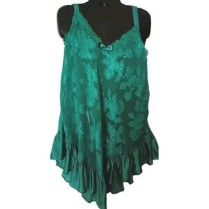 Vintage Sopre Lingerie Babydoll Top Size 22/24 Green Nylon Satin Sheer Burnout